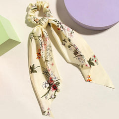 Floral Print Bowknot Hair Scarf Scrunchies Hair Tie Elastic Hair Scrunchy