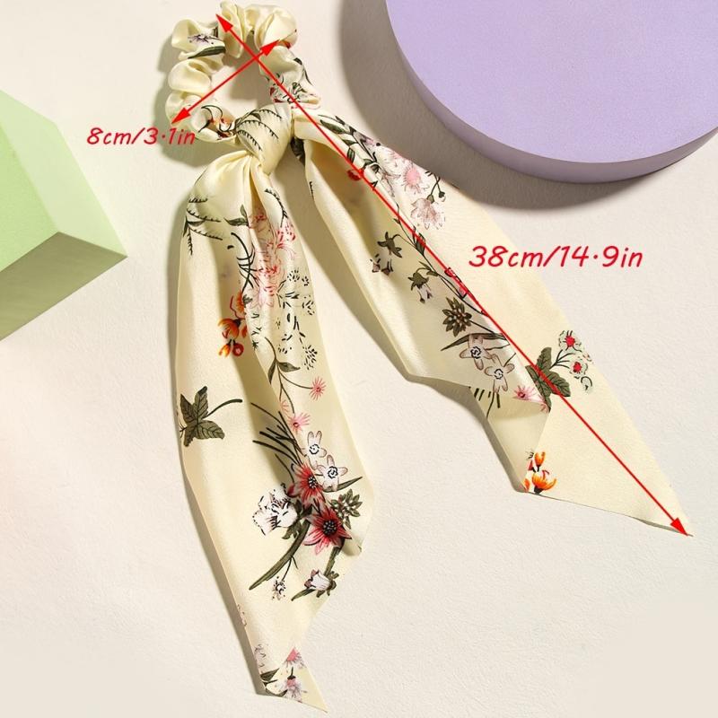 Floral Print Bowknot Hair Scarf Scrunchies Hair Tie Elastic Hair Scrunchy