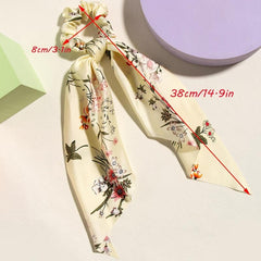 Floral Print Bowknot Hair Scarf Scrunchies Hair Tie Elastic Hair Scrunchy