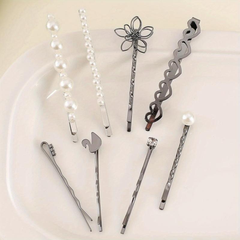 8pcs Pearl Beads Hair Clip Flower Hairpin Barrette