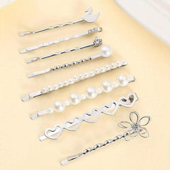 8pcs Pearl Beads Hair Clip Flower Hairpin Barrette