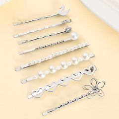 8pcs Pearl Beads Hair Clip Flower Hairpin Barrette