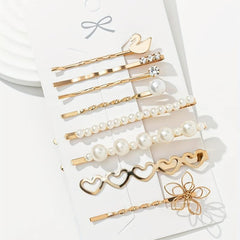 8pcs Pearl Beads Hair Clip Flower Hairpin Barrette