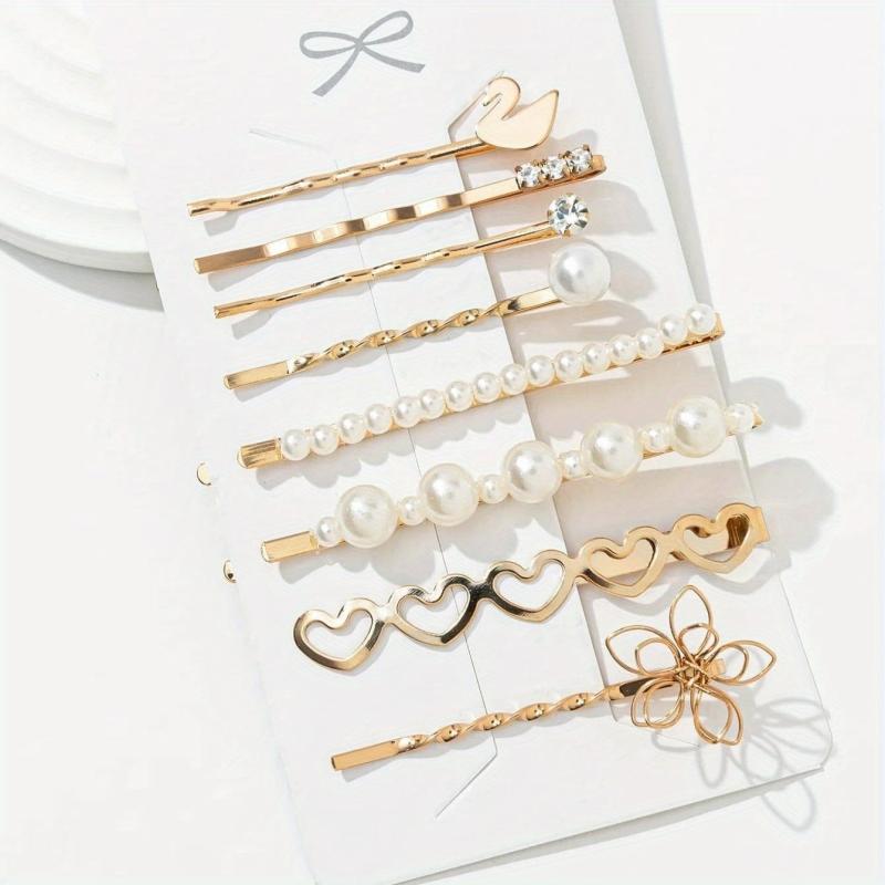 8pcs Pearl Beads Hair Clip Flower Hairpin Barrette