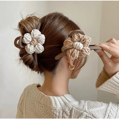 Knitted Floral Hair Clip Strong Hold Grip Hair Jaw Clip For Thick Hair