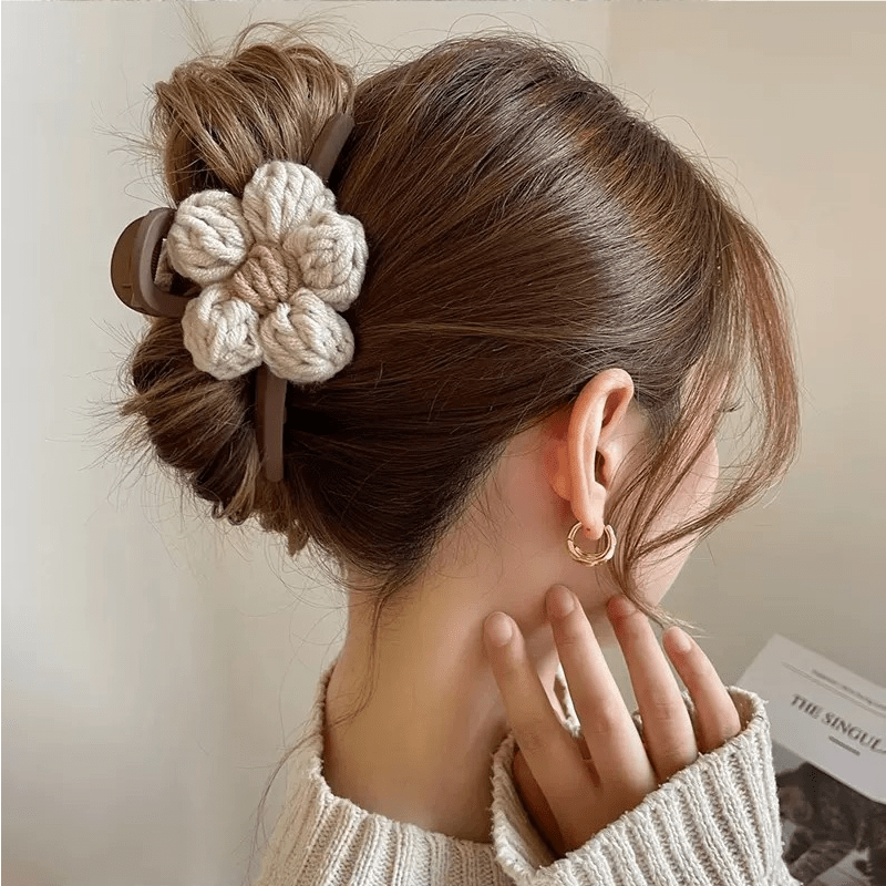 Knitted Floral Hair Clip Strong Hold Grip Hair Jaw Clip For Thick Hair