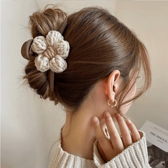Knitted Floral Hair Clip Strong Hold Grip Hair Jaw Clip For Thick Hair