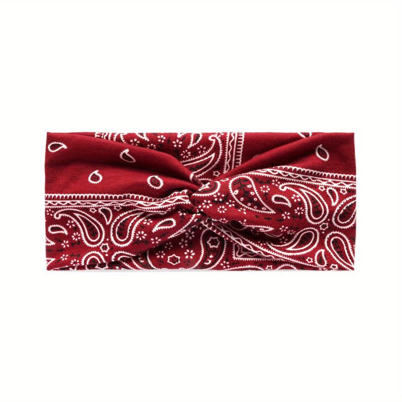 Boho Paisley Print Criss Cross Headband Wide Stretchy Hair Band