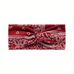 Boho Paisley Print Criss Cross Headband Wide Stretchy Hair Band