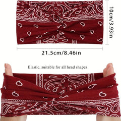 Boho Paisley Print Criss Cross Headband Wide Stretchy Hair Band