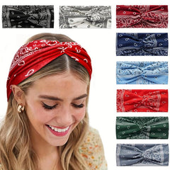 Boho Paisley Print Criss Cross Headband Wide Stretchy Hair Band