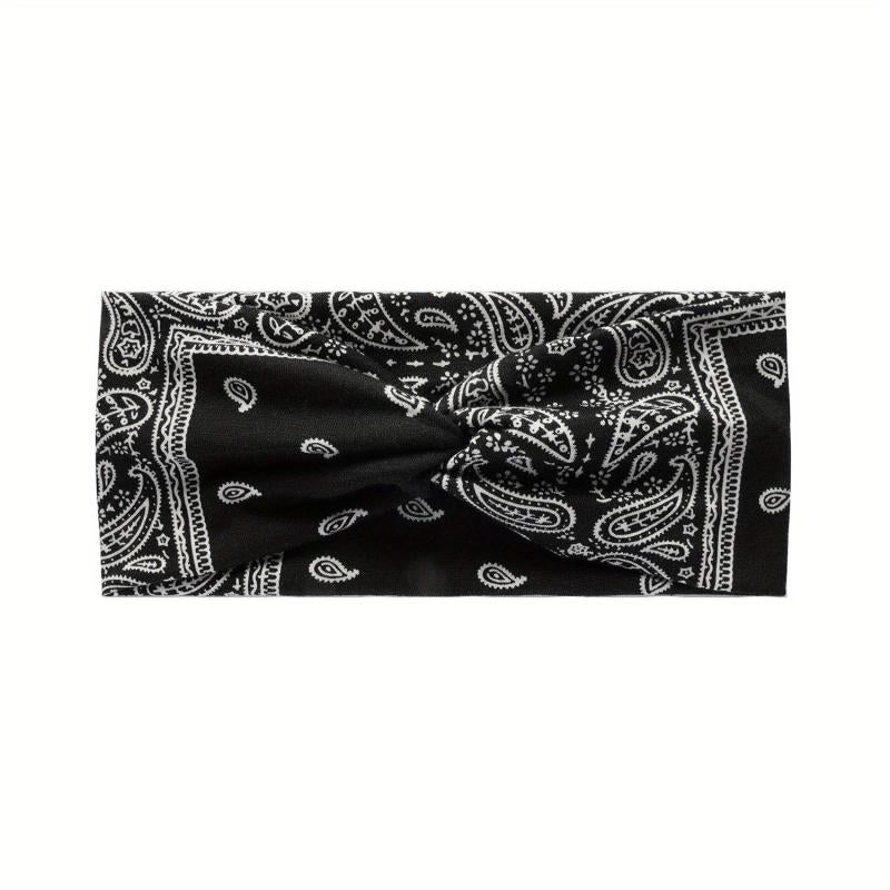 Boho Paisley Print Criss Cross Headband Wide Stretchy Hair Band