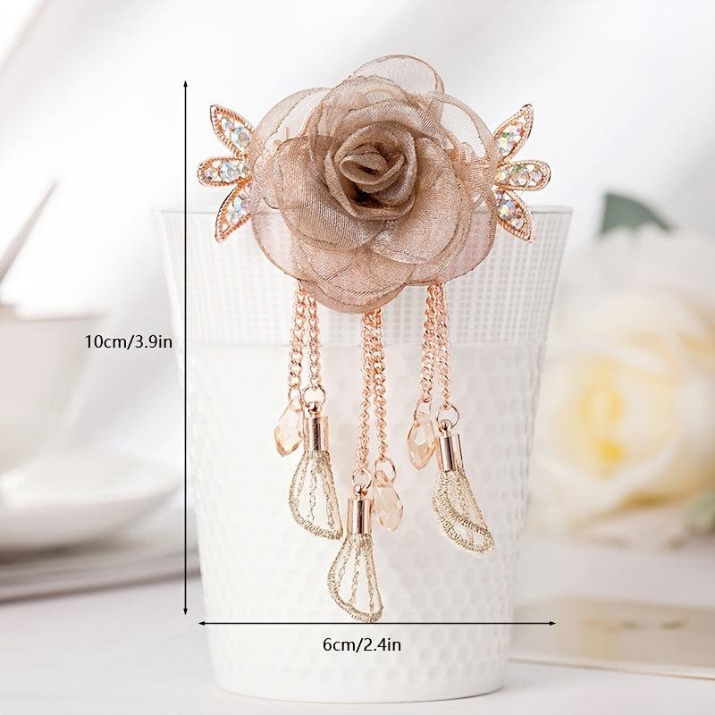 Silky Yarn Rose Flower Hair Clip for Prom and Parties