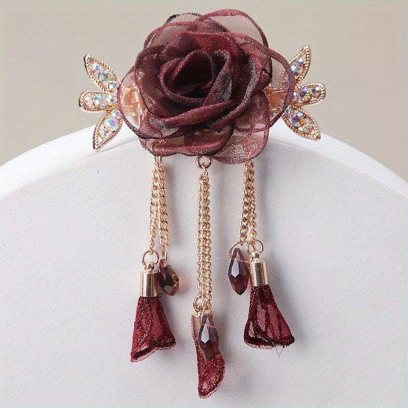 Silky Yarn Rose Flower Hair Clip for Prom and Parties