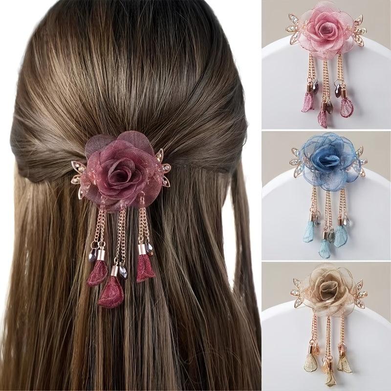 Silky Yarn Rose Flower Hair Clip for Prom and Parties