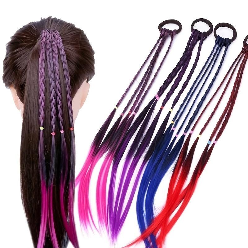 6pcs Girls Colorful Braids Hair Extensions Ponytail Accessories