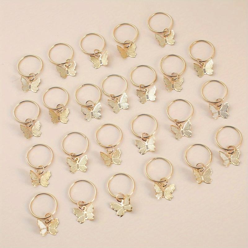 24pcs Butterfly Hair Ring Golden Accessory For Girls Women
