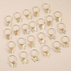 24pcs Butterfly Hair Ring Golden Accessory For Girls Women