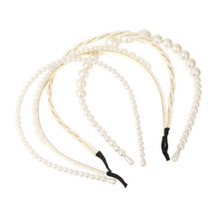 4PCS Faux Pearl Headbands for Women Rhinestones Hair Hoop Wedding Accessorie