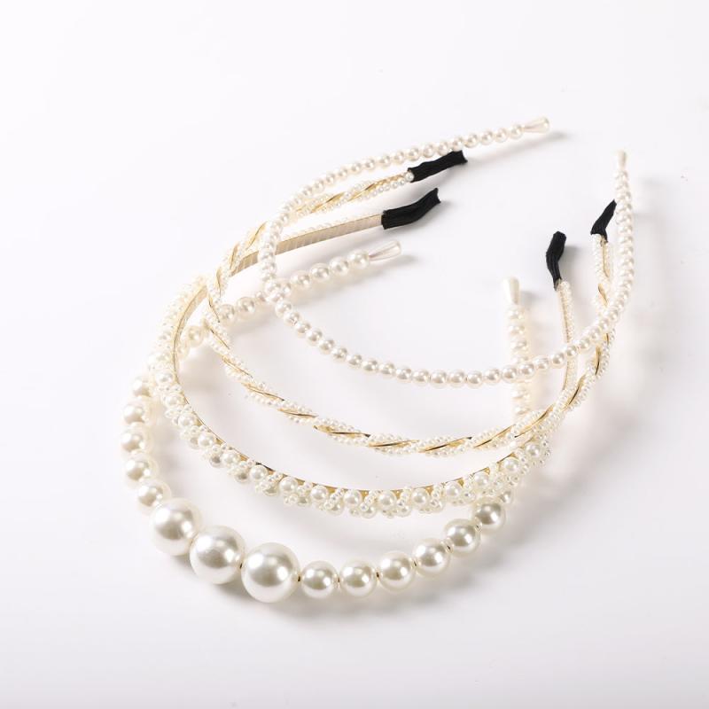 4PCS Faux Pearl Headbands for Women Rhinestones Hair Hoop Wedding Accessorie
