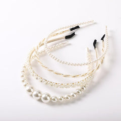 4PCS Faux Pearl Headbands for Women Rhinestones Hair Hoop Wedding Accessorie