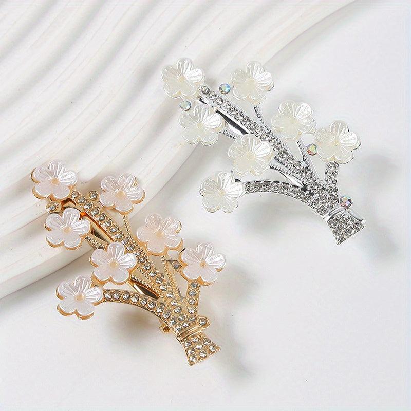 Floral Duck Bill Clips Rhinestones Hair Accessory