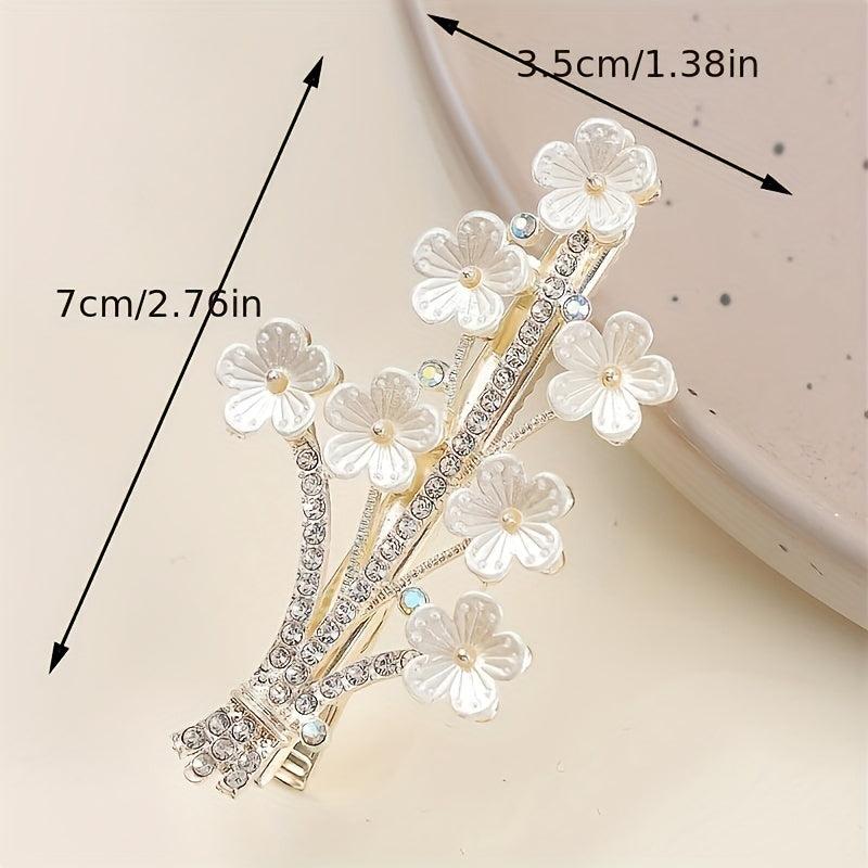 Floral Duck Bill Clips Rhinestones Hair Accessory