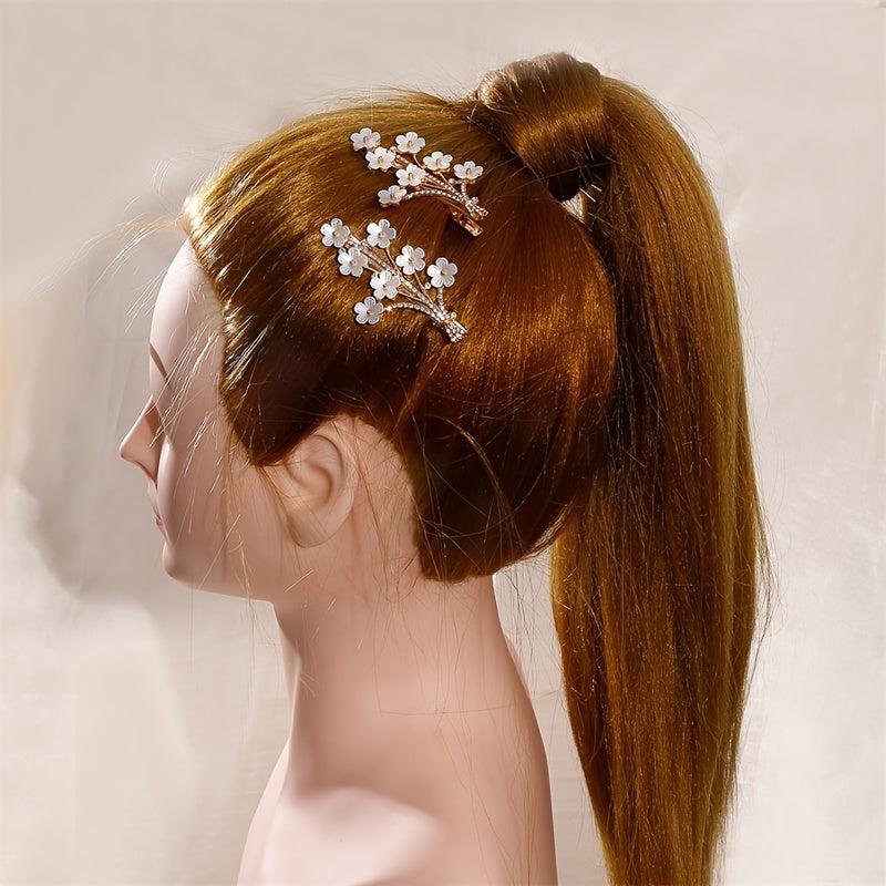 Floral Duck Bill Clips Rhinestones Hair Accessory