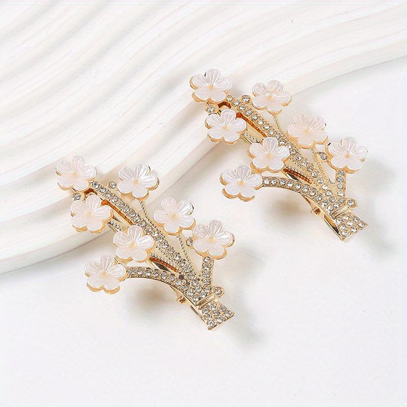 Floral Duck Bill Clips Rhinestones Hair Accessory