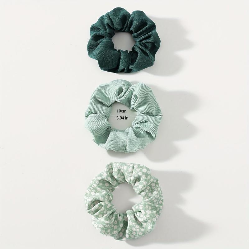 3pcs Floral Solid Hair Scrunchies Soft Fabric Fit Curly Fine Thick Thin Hair