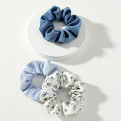 3pcs Floral Solid Hair Scrunchies Soft Fabric Fit Curly Fine Thick Thin Hair