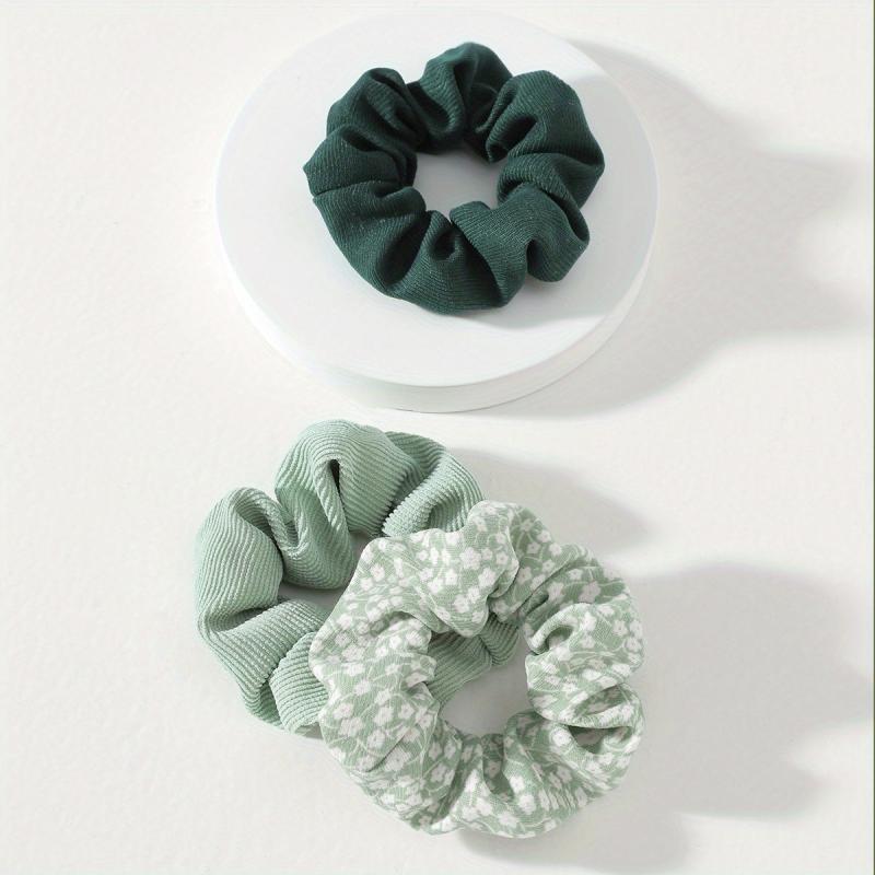 3pcs Floral Solid Hair Scrunchies Soft Fabric Fit Curly Fine Thick Thin Hair