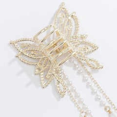 Rhinestone Faux Pearl Butterfly Tassel Hair Claw Clip Non Slip Strong Grip