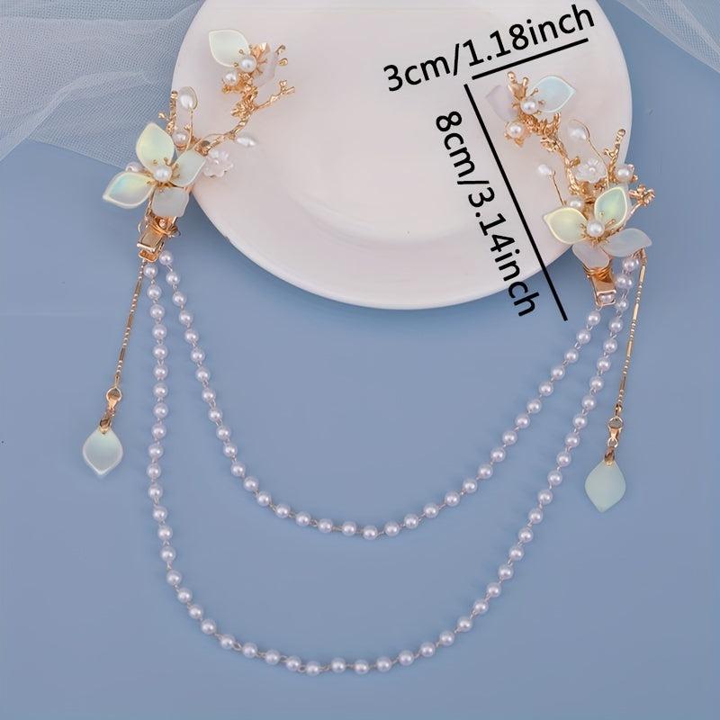Hanfu Hair Clip Pearl Flower Leaf Hairpin Vintage Chinese Cheongsam Accessory
