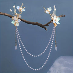 Hanfu Hair Clip Pearl Flower Leaf Hairpin Vintage Chinese Cheongsam Accessory