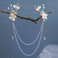Hanfu Hair Clip Pearl Flower Leaf Hairpin Vintage Chinese Cheongsam Accessory