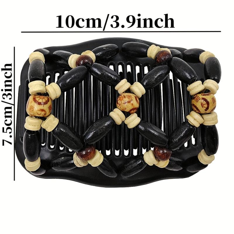 Boho Wooden Beaded Double Side Hair Comb