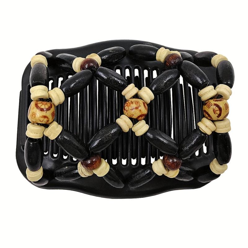 Boho Wooden Beaded Double Side Hair Comb