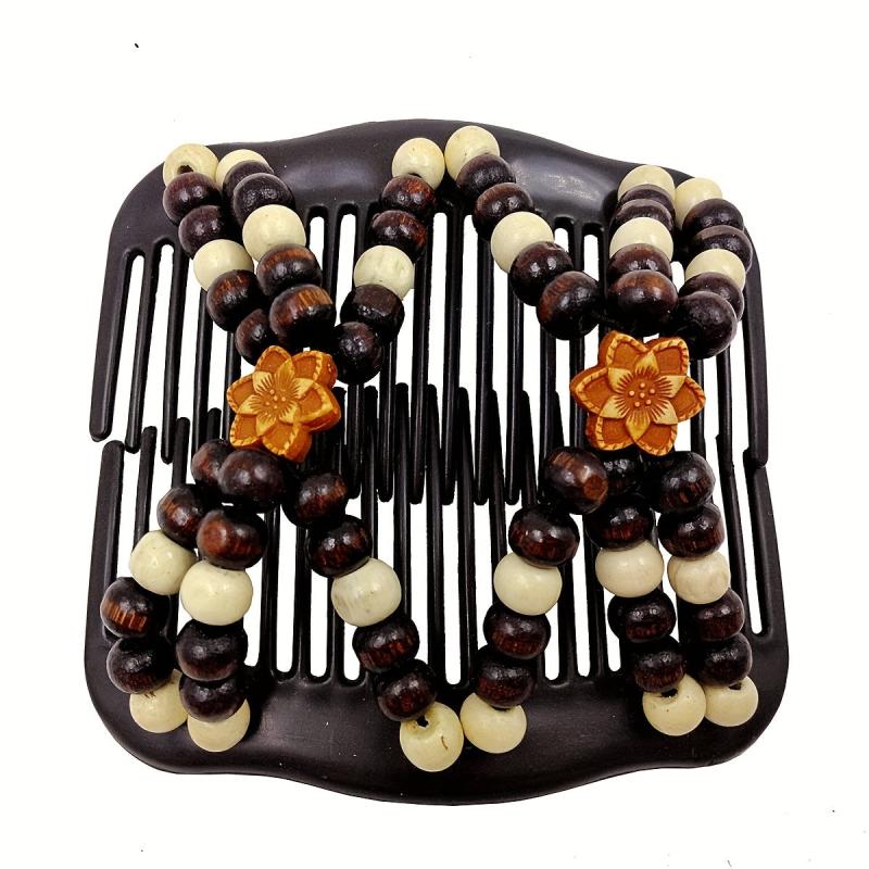 Boho Wooden Beaded Double Side Hair Comb
