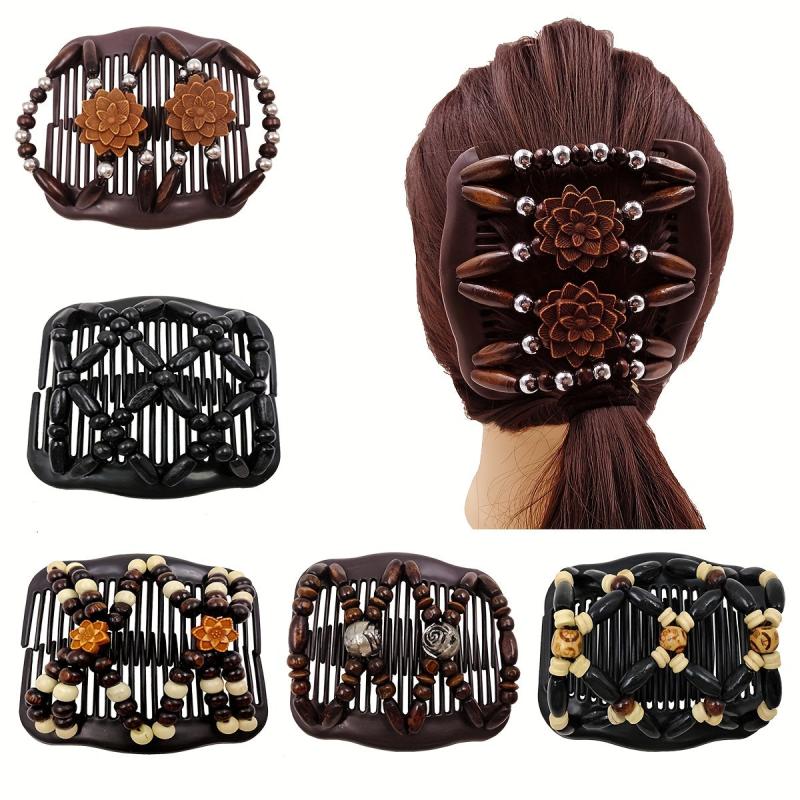 Boho Wooden Beaded Double Side Hair Comb