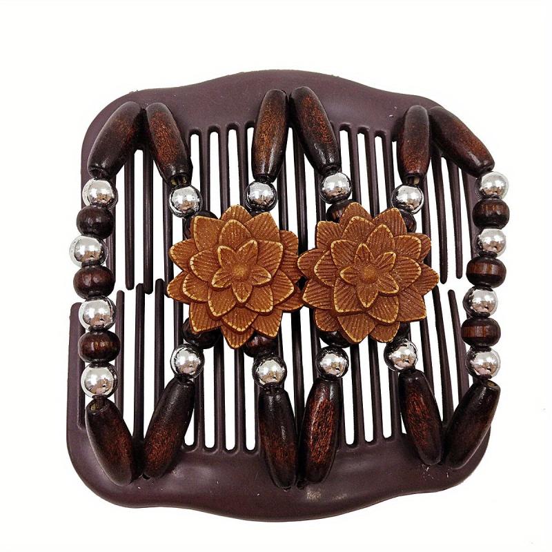 Boho Wooden Beaded Double Side Hair Comb