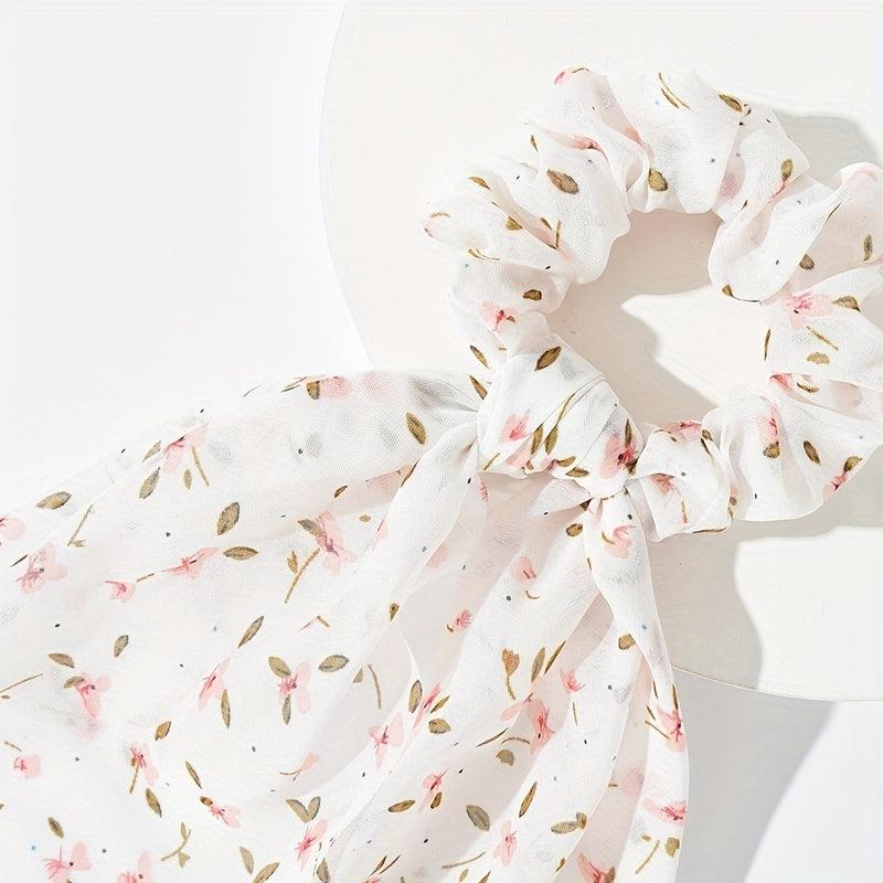 4pcs Floral Print Scarf Scrunchie Polka Dot Hair Tie for Women