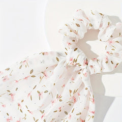 4pcs Floral Print Scarf Scrunchie Polka Dot Hair Tie for Women