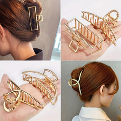 Golden Metal Hair Claw Clip Strong Hold Grip Hair Jaw Clip