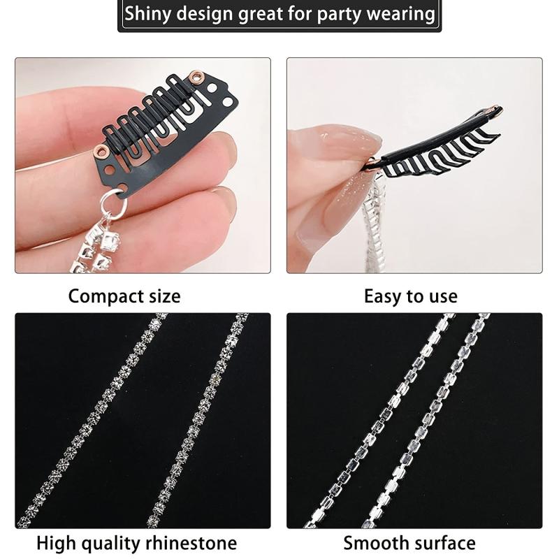 Rhinestone Chain Tassel Hair Clips Headband For Bride
