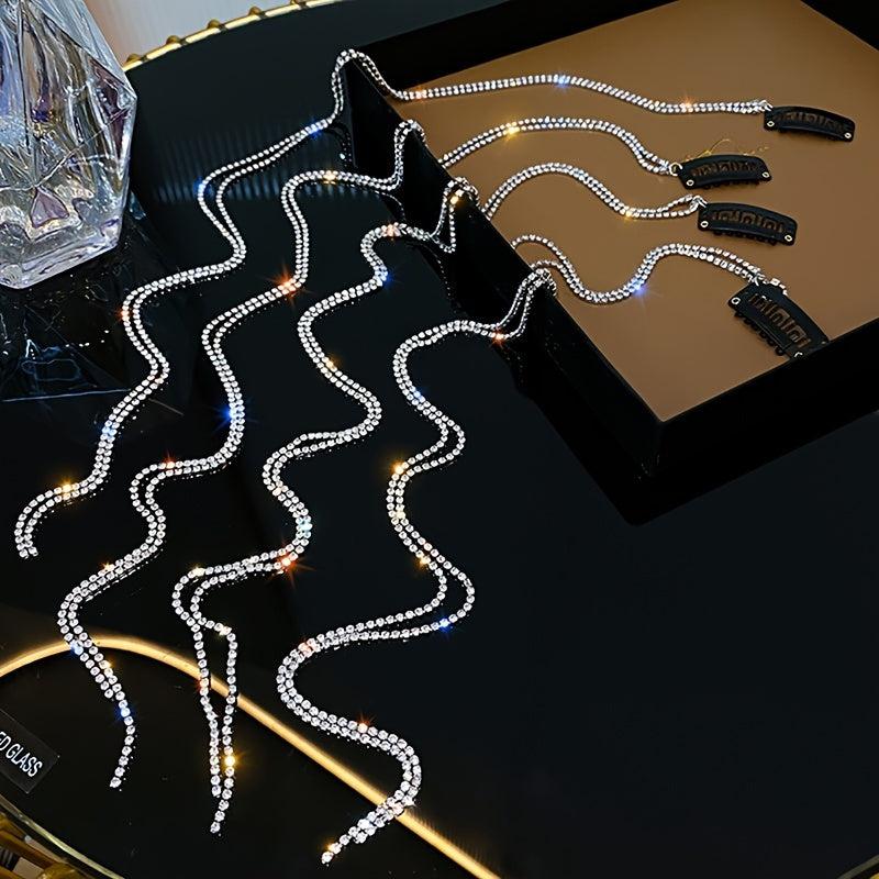 Rhinestone Chain Tassel Hair Clips Headband For Bride