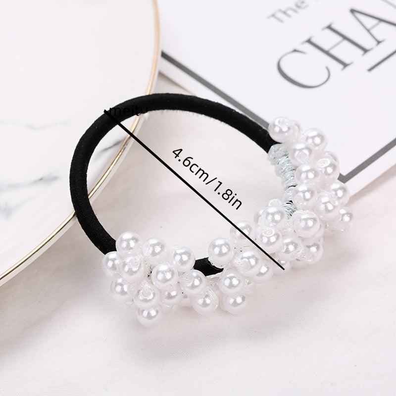 Faux Pearl Hair Elastics Ties Thick Stretchy Rubber Bands Ponytail Holder