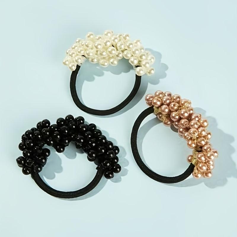 Faux Pearl Hair Elastics Ties Thick Stretchy Rubber Bands Ponytail Holder