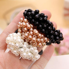 Faux Pearl Hair Elastics Ties Thick Stretchy Rubber Bands Ponytail Holder
