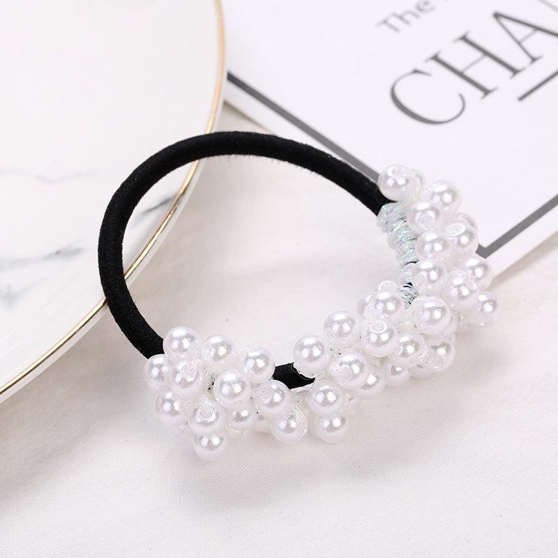 Faux Pearl Hair Elastics Ties Thick Stretchy Rubber Bands Ponytail Holder
